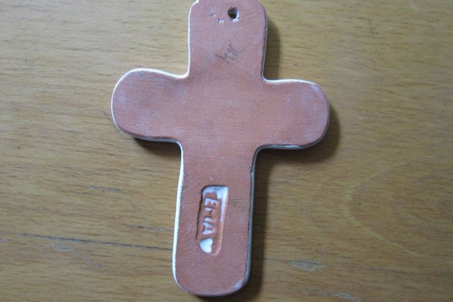 Altes Keramik Kreuz - 13cm x 9, 5cm - rustikale Deko - Handarbeit - Bild 2