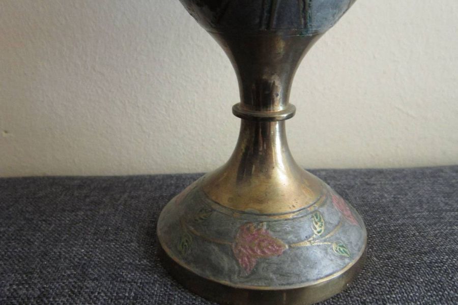 Alte Vase - Messing und Emaille-Malerei - Höhe: 25, 5cm - 50er/60er - Bild 4