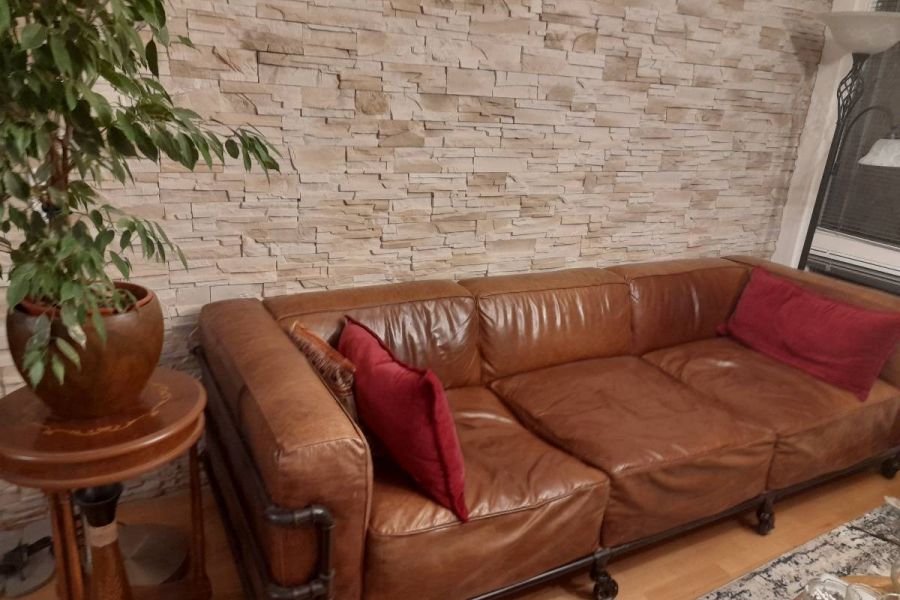 4-Sitzer-Sofa im Industriestil aus Leder, Havannafarben (fast neu!) - Bild 2