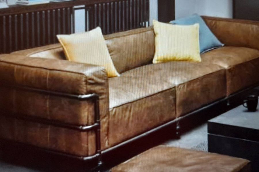 4-Sitzer-Sofa im Industriestil aus Leder, Havannafarben (fast neu!) - Bild 5