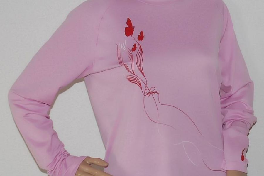 Damen-Langarm-T-Shirt, in Rosa mit Rote & Rot-Weiße Logo ~ Größe M/L - Bild 1